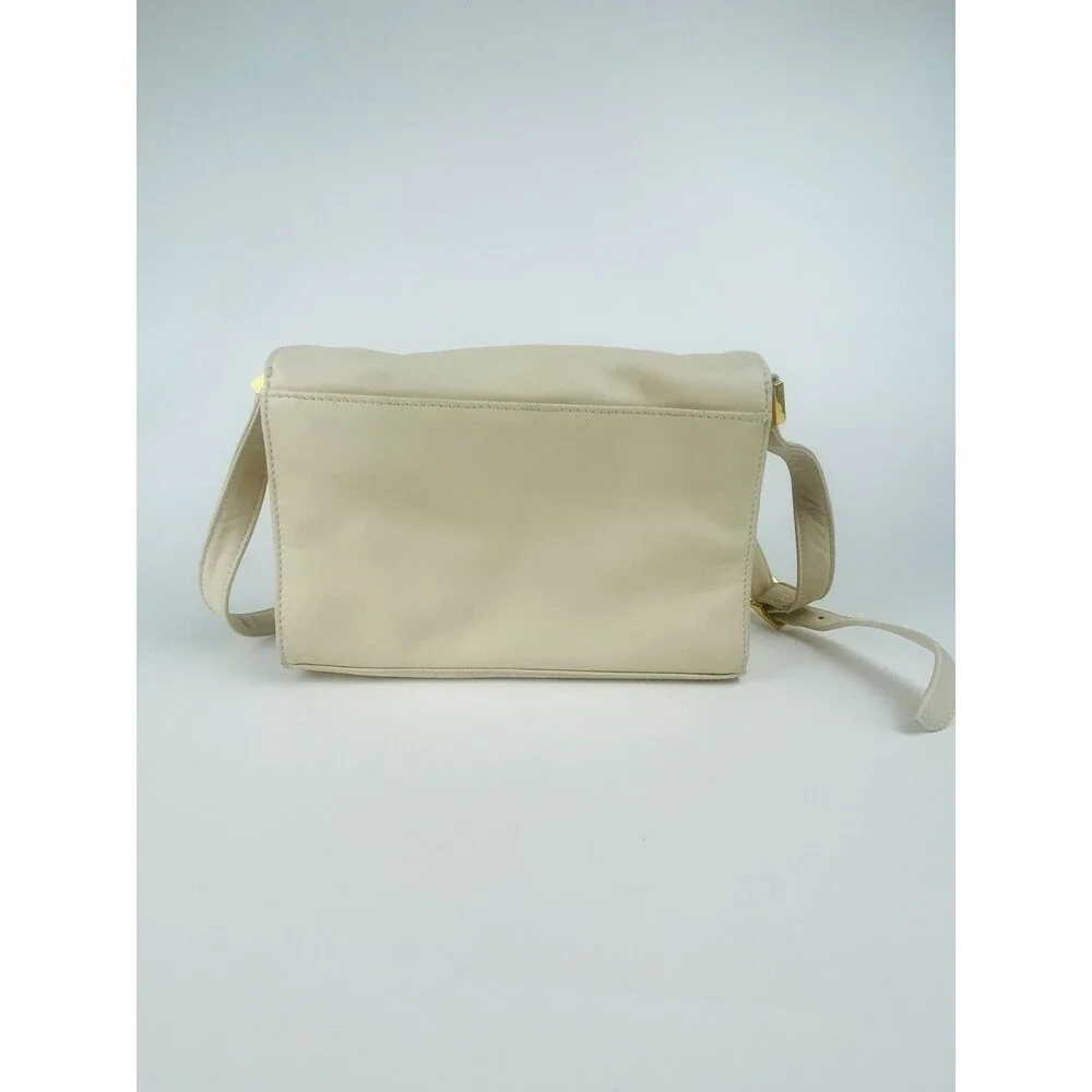 Vintage Etienne Aigner Ivory Leather Crossbody Shoulder Flap Bag Gold Hardware